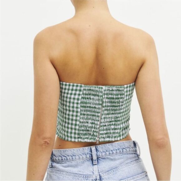 Reformation Dillon Linen Top in Gingham Palms 12 Handkerchief Tube Top NEW - Picture 3 of 5